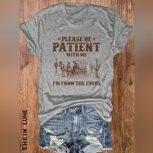 NWT Shein Light Heather Gray Graphic Tee "I'm From The 1900s" Soft Stretch